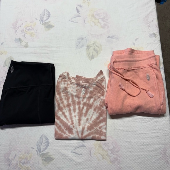 free people movement Pants - Free people women’s  Pink Tie-Dye Tee and Pink Jogger Set